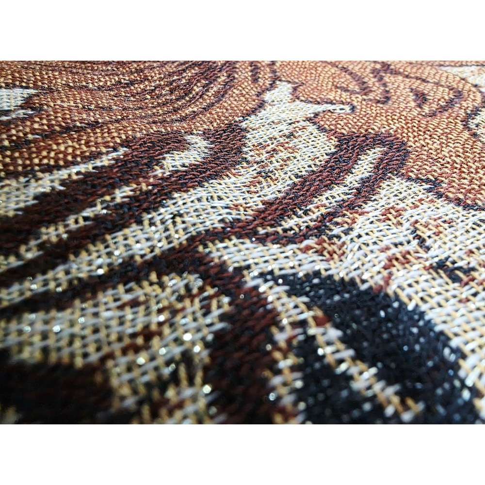 Pashmina 90%‎ Cashmere 10% Silk Long Floral Scarf Shawl Wrap Brown Gold Fringe - Picture 10 of 13